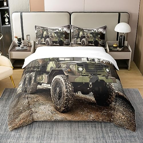 Militär LKW 100% Baumwolle Bettbezug 135x200 Armee Camo Tröster Abdeckung Camouflage Auto Bettwäsche Set für Teens Zimmer Dekor Grüne Troop Transport LKW Fahrzeug Quilt Cover mit 1 Kissenbezug