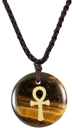Nupuyai Ägyptischer Ankh Anhänger Heilstein Kette Amulett für Damen Herren | Kreuz Stein Anhänger, Ägyptisches Amulett, Heilstein für Meditation, Reiki Schmuck als Geschenk für Glück