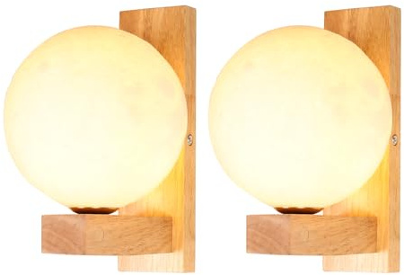LIGKIN 2 Stück Wandleuchte Innen Kreative Design LED Wandlampe Holz Wandleuchten Deco für Schlafzimmer Treppe Flur