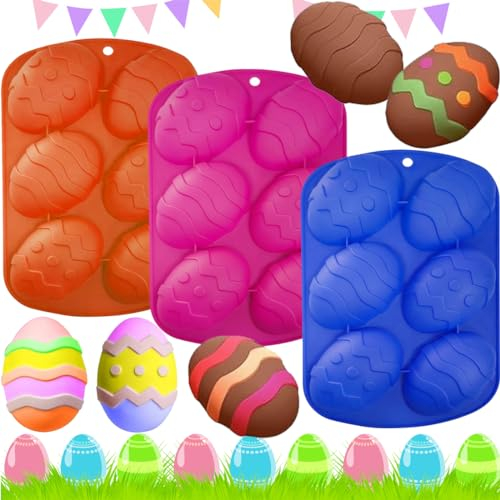 3 Stück Easter Egg Mould, Silikonform Ostern, Ostereier Backform Kuchenform, Ostern Silikon Backform, 6 Mulden, Antihaft-Ostereiform Silikonformen Für Seife Backen, Kuchen, Schokolade