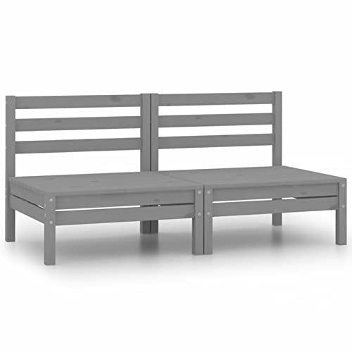 GuyAna Garten-Mittelsofas 2 STK. Grau Kiefer Massivholz Sofa Lounge Sessel für Garten Terrasse Balkon