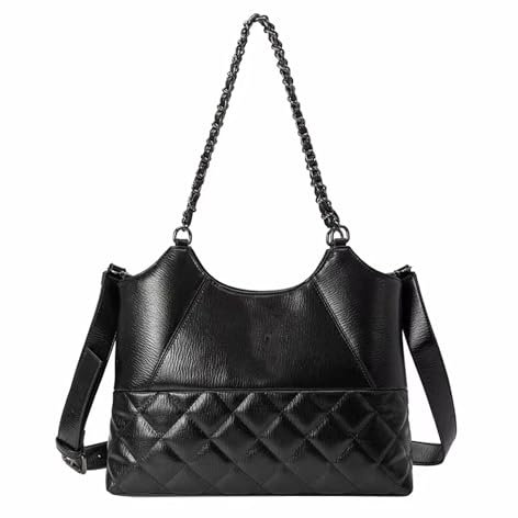 YXBQueen Gesteppte Damen-Umhängetasche, klein, gesteppt, Handtaschen, Kettentasche, Ledergeldbörse, Schwarze Tragetasche, Small