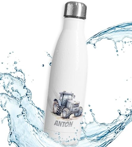 timalo® Thermosflasche personalisiert mit Namen auslaufsichere Edelstahl Trinkflasche Wasserflasche für Kinder Mädchen Jungen 750mL | Traktor