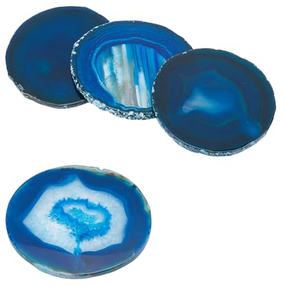DICOSMETIC 4 Dessous Verre en Pierre Naturelle en Agate pour Boissons Dessous Verre Bar Tapis de Tasse en Pierre pour Protection de Table Décoration D'Intérieur Cadeau Pendaison Crémaillère