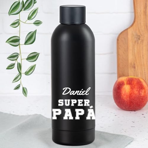 Wanapix | Botella Agua Personalizada | Regalo Día del Padre | Acero Inoxidable | Botella Térmica | 800ml | Regalo Original Hombre | Super Papá