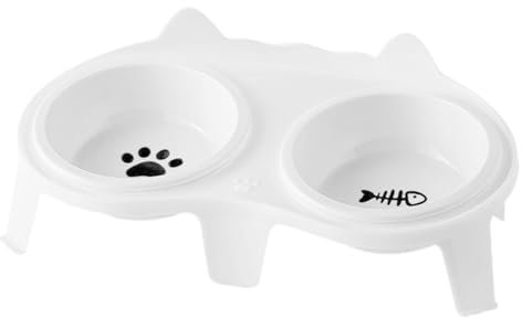 Gamelles inclinées pour chat - Gamelle pour chat avec support - Double gamelle mignonne pour chat - Gamelle à eau et nourriture pour chat - Double gamelle en céramique pour chat - Plats d'intérieur