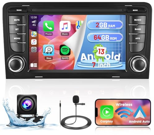 Android Car Stereo for Audi A3 S3 RS3 Radio 2+64GB 7 Inch Touchscreen Car Radio Wireless Carplay Android Auto Support GPS Navigation WiFi Bluetooth FM EQ Backup Camera