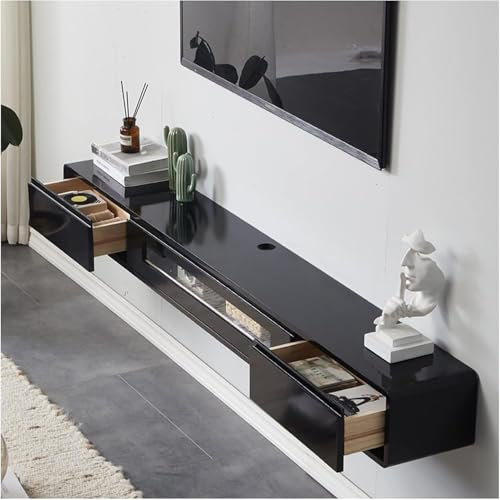 MREGLHUI Schwimmender TV-Ständer Wandmontierter TV-Schrank Schweberegale Mit Große TV-Bank Mit Stauraum for Das Wohnzimmer Modernes Entertainment Media Console Center TV-Bänke,Schwarz,62.3in