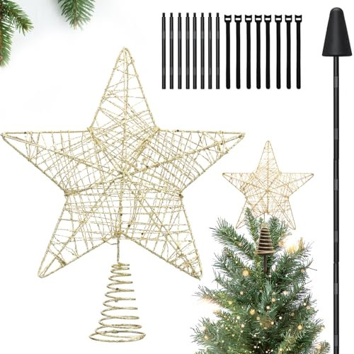 Punta de árbol de Navidad, estrella con soporte, punta de árbol de Navidad para árbol de Navidad, decoración rústica para Navidad, Acción de Gracias, Año Nuevo, decoraciones de vacaciones