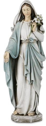 Grace4Joy Statue der gesegneten Mutter Maria. 35,6 cm Madonna, Jungfrau-Maria-Statue, Elegante Heimdekoration, handbemalte Heilige Maria mit Lilien, Figur aus der Renaissance-Kollektion