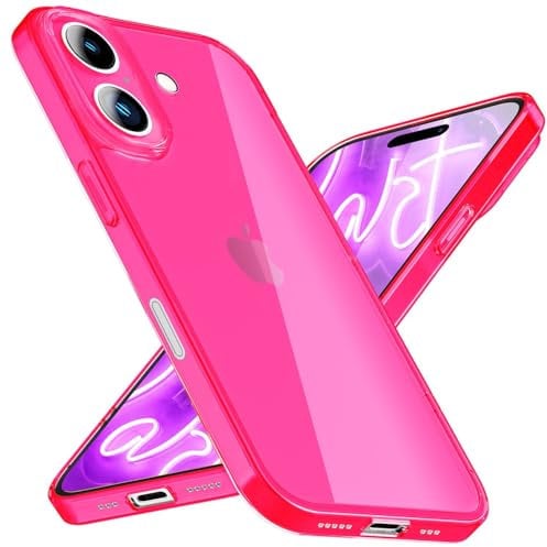 NALIA Neon Clear Cover compatible iPhone 16 Case, Transparent Silicone Colorful Shiny Bright Color, Translucent Anti-Yellow Slim Protective Bumper Soft Flexible Shockproof Rugged Sturdy, Color:Pink