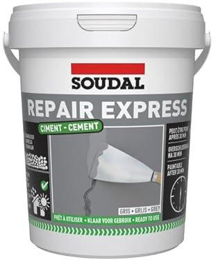 Soudal Repair Express Plaster Cement Acrylic Sealant Cartridge Joint Crack Colours 900ml Acrylic Polymer Based, DIY Masonry Concrete Masonry Concrete Stairs Used for External & Internal (Grey)