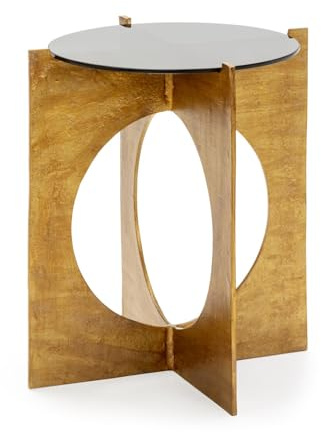 MESA AUXILIAR 51X51X56 METAL DORADO/CRISTAL NEGRO