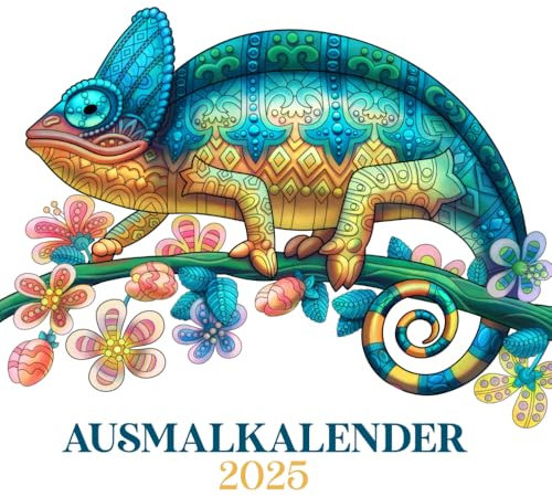 Ausmalkalender 2025: Kalender zum Ausmalen für Erwachsene mit wunderschönen und detailreichen Tiermotiven im Mandala Stil für jeden Monat (Malbuch Kalender 2025)