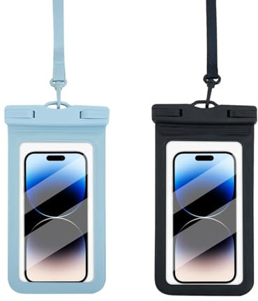 Mobile phone waterproof bag, suitable for a variety of mobile phones, high-touch transparent underwater protective cover, suitable for diving, swimming, rafting, beach and outdoor sports (Black+Blue)