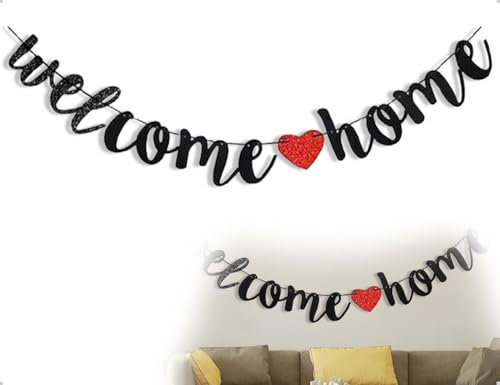 AOYEGIC Willkommen-Zuhause-Banner,Welcome Home Girlande,Familienthema Flags,Home-Party-Schild Dekor,PartyzubehöR,für Party Familie Festival Feier Haus Party-Dekorationen(Schwarz)
