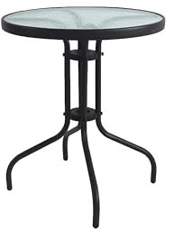 HERSIG - Mesa de Jardin Redonda de Acero y Vidrio Templado - Mesa Exterior Color Negro 60x70 CM - Mesas de Terraza y Jardín Redondas Resistentes - Mesas para Verano Exterior con Cristal Texturizado