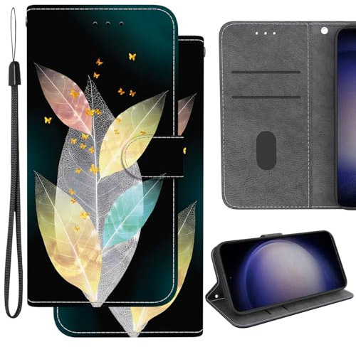 Ammeer Coque pour Infinix Hot 40/Hot 40 Pro, PU Cuir Magnétique Flip Housse Étui Rabat Téléphone Cover Case Portefeuille Support avec Porte-Cartes Pochettes - Feuilles