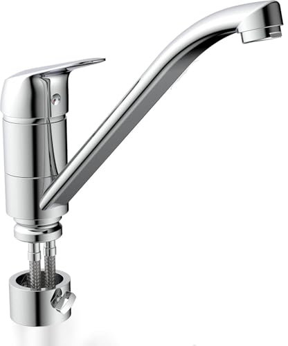 abnehmbarer Wasserhahn für die Küche, Spültischarmatur Mischbatterie Unterfenster-Montage, Vorfenster-Küchenarmatur für die Spüle am Fenster, Schläuche flexibel, Chrom