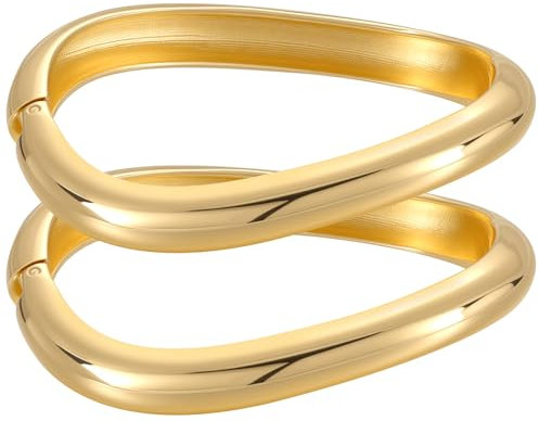 Emibele Gold Armreifen für Frauen, 2PCS Unregelmäßige Chunky Gold Armband Scharnier Offen für Frauen, Breiten Arm Manschette Minimalist Chunky Schmuck Geschenke für Valentinstag Weihnachten Geburtstag