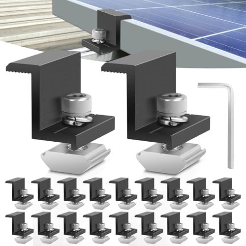 20 Pezzi 30mm Staffa Z di Montaggio, TGKYK Morsetto Terminale Solare con Chiave, Kit di Fissaggio per Modulo Solare, Pannelli Solari Staffe Bordo per Tetti, Campeggio, Roulotte (Nero)