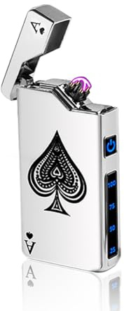 Elektrisches Feuerzeug, USB-Feuerzeug, winddichtes Feuerzeuge, Geschenk für Weihnachten, Familie, Freunde, Camping, Grillparty (Silber Ace)