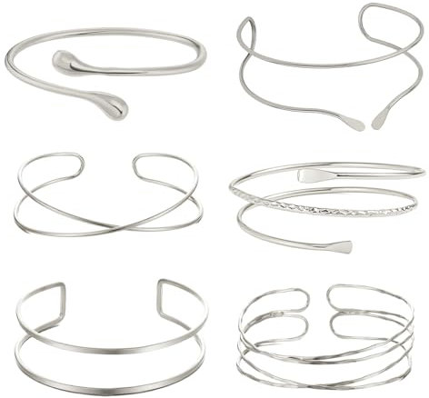 Yeomju Armreif Silber Damen Set, 6 Teiliges Verstellbares Oberarmreif Schmuck, Minimalistisches Design Für Partys Und Besondere Anlässe(D)