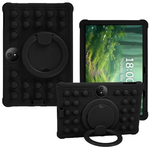 YKWXSC Custodia per TCL Tab 11 Gen 2/Tab Gen 2 FE Tablet 11 Pollici, Silicone Cover Protettiva Antiurto con Supporto Rotante 360/Cinghia a Mano/Spalla, Nero