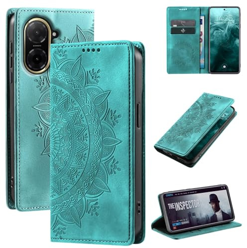 LBH Handyhülle für Xiaomi Redmi A5 Mandala Klapphülle RFID Schutz Kartenfächer Geldfach Design Cover Case Flipcase Türkis