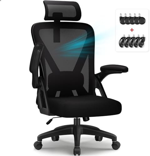 Daccormax Chaise Bureau, Chaise de Bureau Ergonomique avec Support Lombaire en Mousse Réglable, Fauteuil de Bureau Appui-tête Réglables, Accoudoirs Rabattables, Basculement à 135°, Siège 150kg,Noir