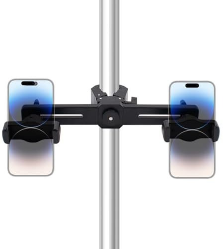 Handy Stativ Mount Adapter Halterung 360° Drehbar Dual Handyhalterung Klemmbarer Rohrdurchmesser 13-47mm Smartphone Halterung für Stativ, Einbeinstativ, Selfie-Stick