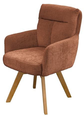 Stuhl BIG GEORGE - 94cm - braun natur - Chenille-Stoff Holz-Beine drehbar | Federkern-Komfort, Armlehne, stabil, bequeme Polsterung, hoher Komfort