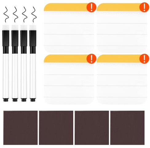 4er-Set Mini Magnet-Pinnwand für Kühlschrank, Trockenlöschtafel mit 4 Markern, Wiederverwendbare Notiztafel für Küche Büro Zuhause, Kühlschrankmagneten für Einkaufsliste & Notizen (Instagram-Stil)