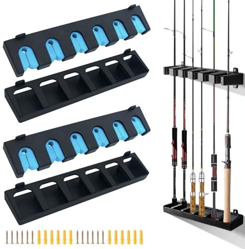 Sertay 2 Paia Stoccaggio 6 Canne, Supporto Asta Parete Verticale, Poggia Canne Pesca, Adatto per Garage, Ripostiglio, Cabina o Casetta da Giardino (Blu)