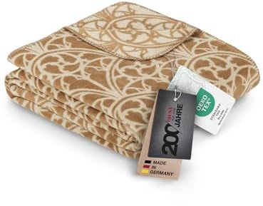 Ibena 1856 Exklusive Jubiläumsdecke 150x200 cm - Baumwollmischdecke weich, warm & waschbar - Made in Germany, Kuscheldecke braun mit Ornamenten