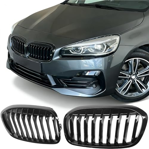 Sport Kühlergrill Nieren kompatibel mit BMW 2er F45 F46 Bj. 2018-2021 Glanz Schwarz Einzelsteg Grill