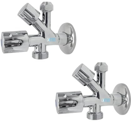 Valvola Rubinetto di Arresto Sottolavabo con doppio Attacco 1/2-3/4-3/8 Multipack (2, Cromo Lucido)