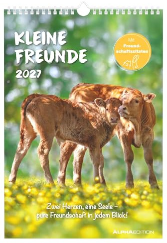 Kleine Freunde 2027: Wandkalender 23,7x34 cm mit Tiermotiven und Freundschaftszitaten, 4-sprachigem Kalendarium und Platz für Notizen