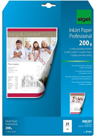 SIGEL IP681 InkJet-Papier, A4, 25 Blatt, 2seitig spezialbeschichtet matt, hochweiß, beidseitig bedruckbar, 200 g