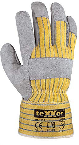 teXXor Handschuhe Rindkernspaltleder-Handschuhe Eifel Leder Natur/Drell gelb-blau 10