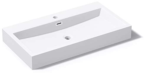 Mai & Mai Lavabo da Appoggio 76,5x42x10cm, Lavabo Bagno Sospeso Lavandino Bagno Rettangolare Lavandino da Minerale Fuso, Colossum06-765
