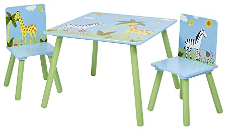 Liberty House Toys Wooden Safari Table and Two Chair Set, Engineered Wood, Blue, 40cm H W x 60cm D