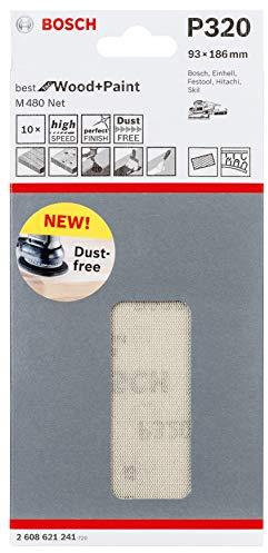 Bosch Professional Set of 10 Sanding Sheets M480 Best for Wood and Paint (Wood and Paint, 93 x 186 mm, grit G120, Accessories for Orbital Sanders)