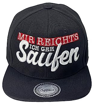 Outfitfabrik Snapback Cap Stickerei Mir reichts! Ich GEH Saufen! in schwarz mit 3D-Stick (Sprueche, Geschenk, Festival, Statement, Saufen fetzt), für Männer und Frauen, One Size, verstellbar