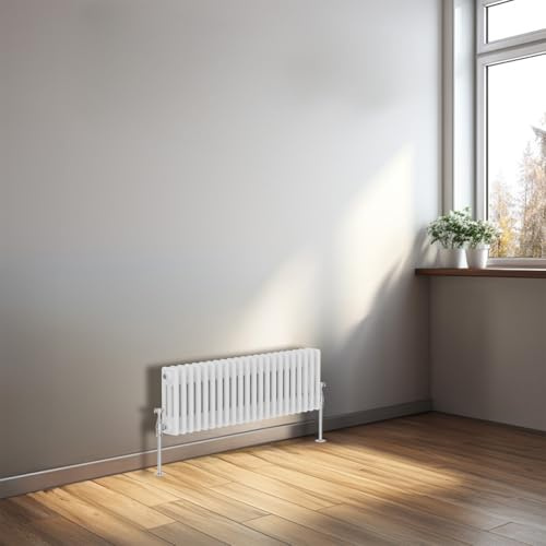 NRG 300x1010 Cast Iron Horizontal Radiator Gloss White 3 Column | Central Heating Rad, Radiator Wall Mounted, Column Radiator, for Kitchen, Bathroom, Bedroom, Living Room, High Heat Output