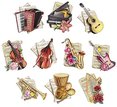 Ideen mit Herz 3-D Motive, ausgestanzt, ca. 7-10 cm, 10 Stück im Beutel | Bilder zum Basteln & Dekorieren | Grußkarten selber machen | Bildmotive für Scrapbooking & DIY-Deko (Musikinstrumente)