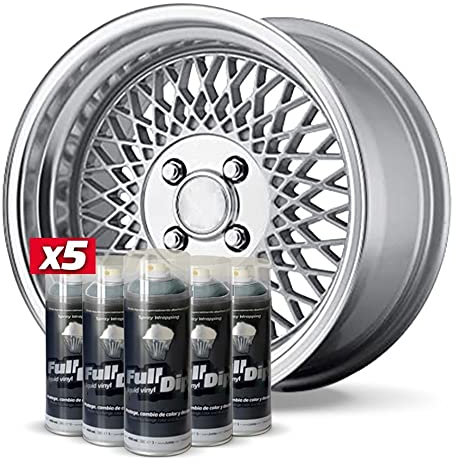AutoFullCar Pack Llantas Vinilo LIQUIDO Full Dip 5 Sprays Aluminio Metalizado