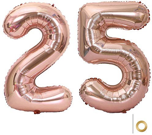 Huture 2 Luftballons Zahl 25 Figuren Aufblasbar Helium Folienballon Große Folienmylar Ballons Riesen Roségold Ballons 40 Zoll Luftballons Zahl für Geburtstag Party Dekoration Abschlussball XXL 100cm