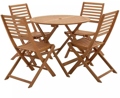 Dawsons Living 4 Seat Wooden Bistro Set - Premium Anyday 4 Seater Eucalyptus Wood Folding Weatherproof Garden Furniture Set - Folding Table and 4 Chairs - Decking Patio and Balcony Set (Wooden)