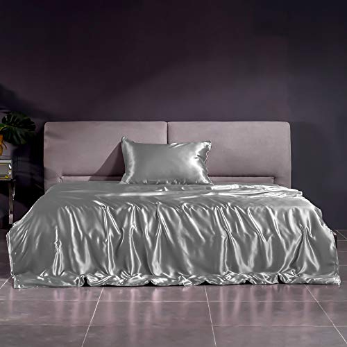 THXSILK 22 Momme Seidenbettwäsche Set 2 teilig, Bettbezug 135 x 200 cm und Kissenbezüge 40 x 80 cm, Hypoallergen Maulbeerseide Bettbezug Set, Ultra Weich und Glatt, Grau